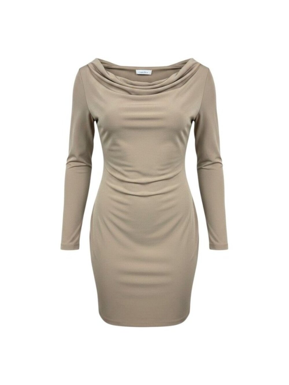 Calvin Klein Women's Beige Cowl Neck Long Sleeve Sheath Dress Size M